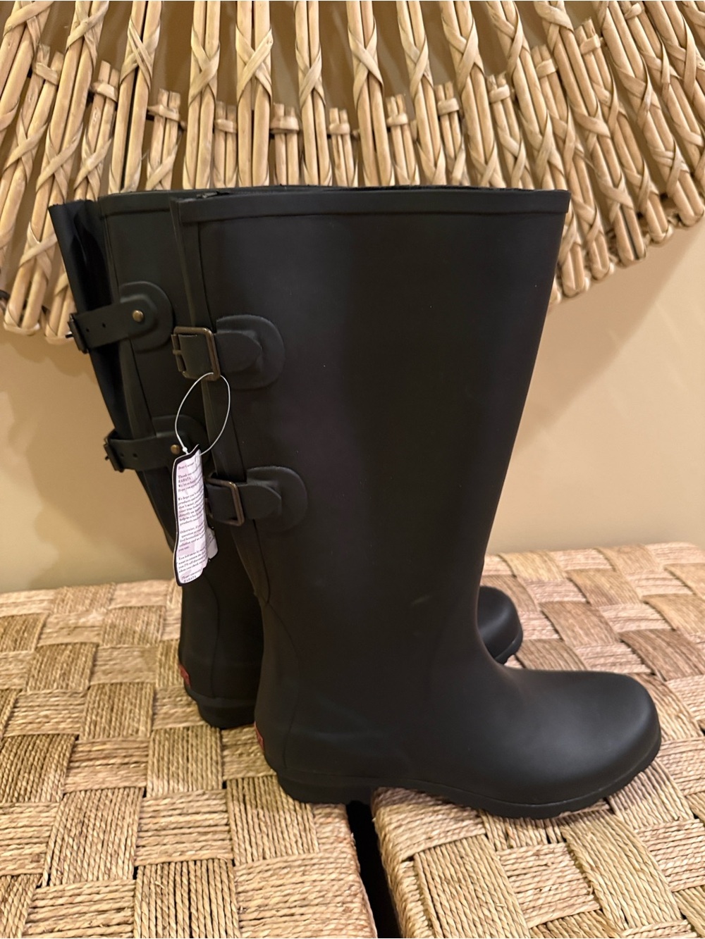 Women's Black Waterproof Rain Boots with Side Buckle Detail